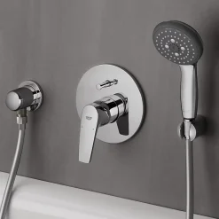 Pommeau De Douche, Flexible Et Barre De Douche|Grohe Douchette ronde 3 jets, chrome, Vitalio Start 100