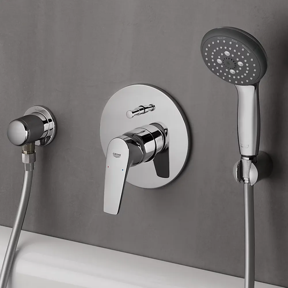Pommeau De Douche, Flexible Et Barre De Douche|Grohe Douchette ronde 3 jets, chrome, Vitalio Start 100