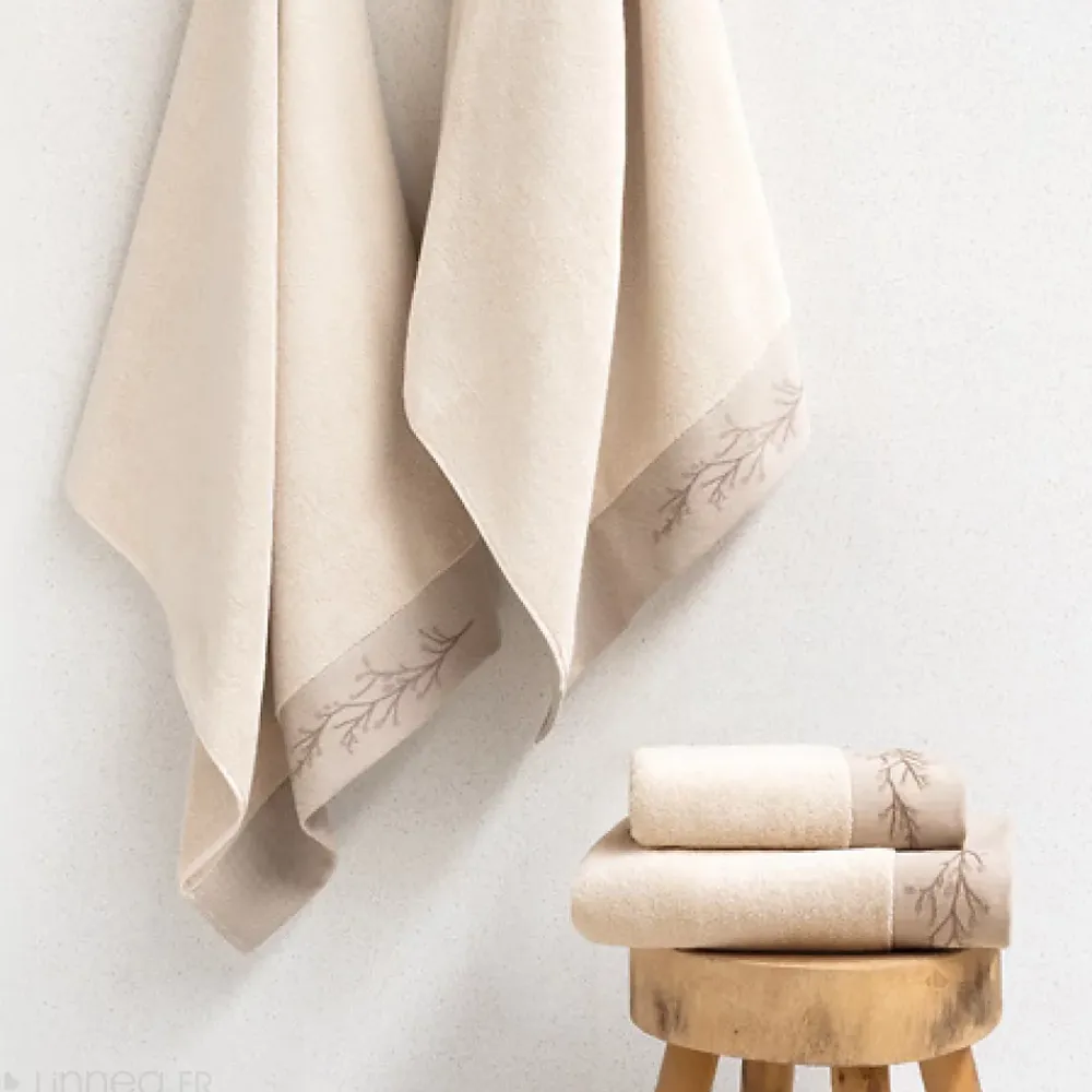 Linnea Drap de bain absorbant coton 100x150cm FEUILLE beige