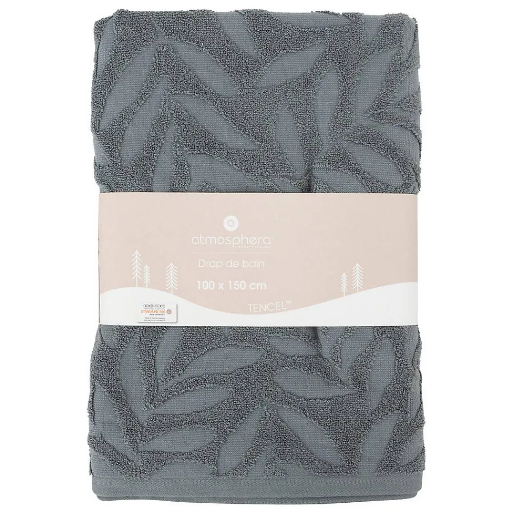 Serviette De Toilette|Atmosphera Créateur D'Intérieur Drap de bain "Cisel" - coton - gris foncé - 100x150 cm - Atmosphera
