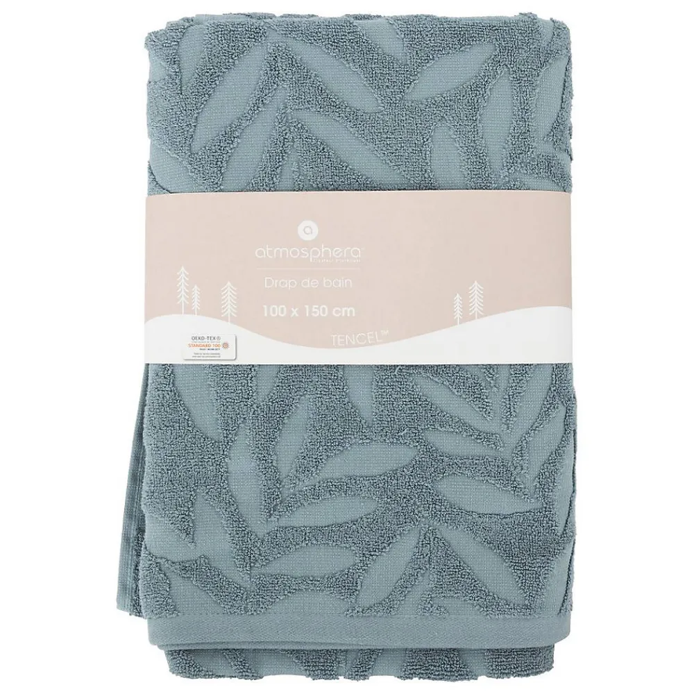 Serviette De Toilette|Atmosphera Créateur D'Intérieur Drap de bain Cisel - coton - bleu - 100x150 cm - Atmosphera