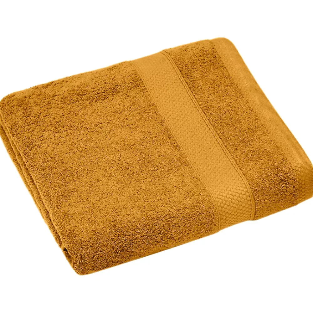 Serviette De Bain|Linnea Drap de bain coton 550g/m2 95x140 cm collection NAÏA jaune Curry