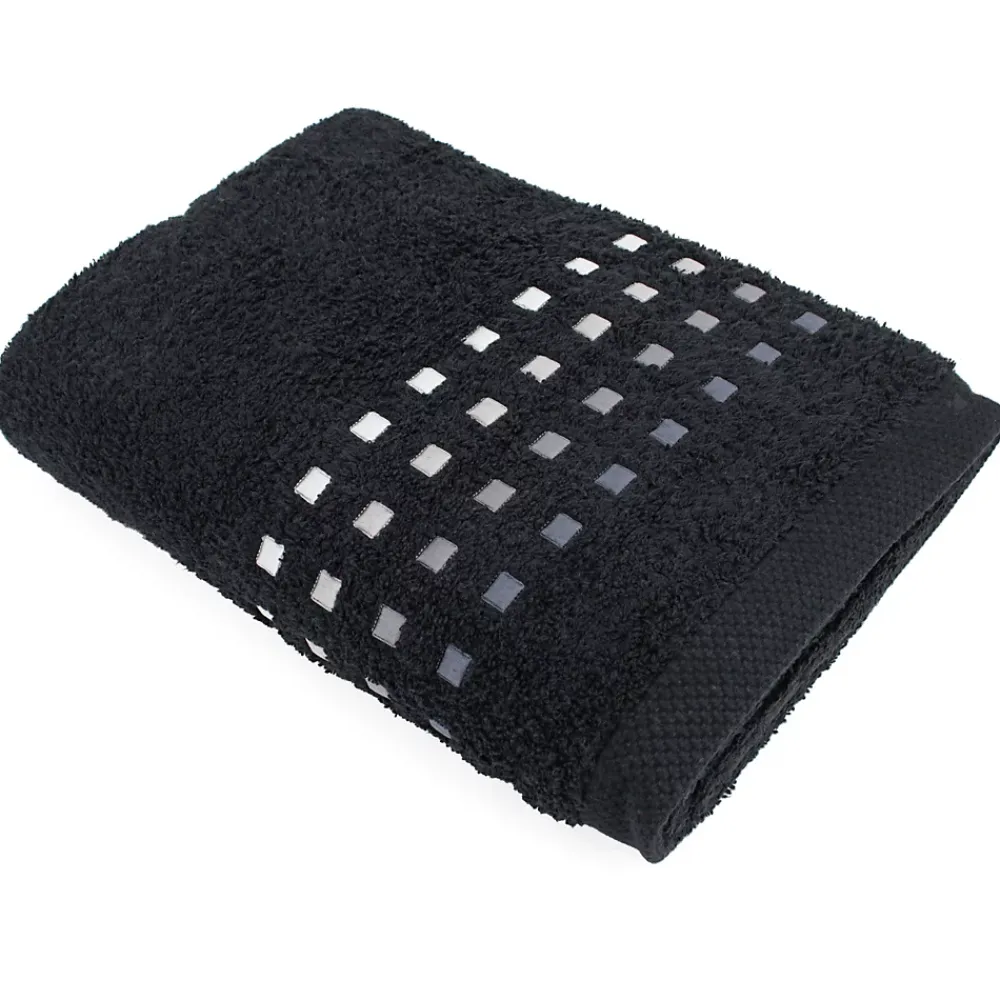 Serviette De Bain|Linnea Drap de bain 100x150 cm PURE SQUARES Noir 550g/m2