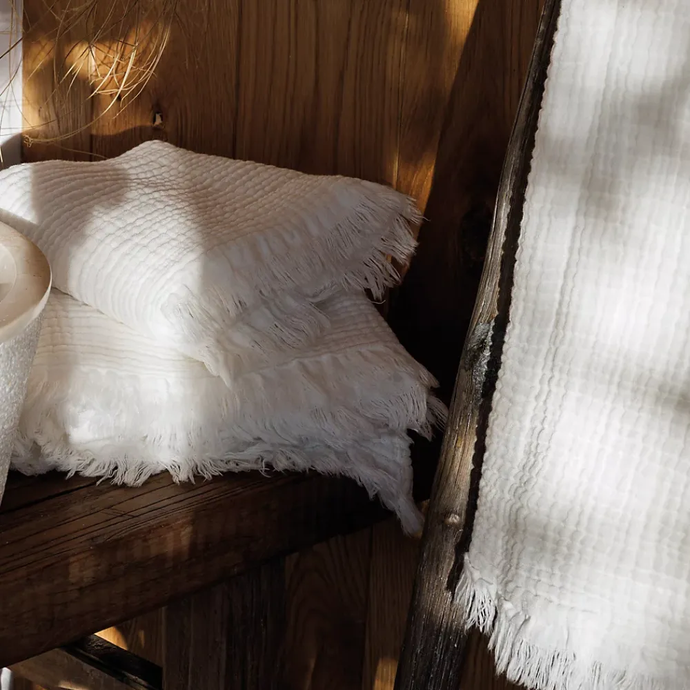 Linnea Drap de douche 70x130 cm et serviette 50x90 cm KEA mousseline de coton bleu lauze