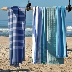 Serviette De Bain|Linnea Drap de plage à rayures 100x180 cm pur coton collection BARBAGIA bleu