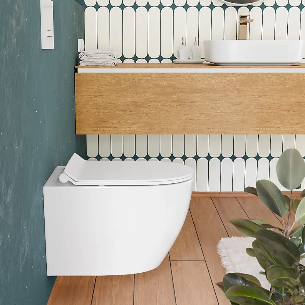 Wc Suspendu|Ceramica Duofix Pack WC bâti-support 112 cm + WC suspendu sans bride Ceramia avec abattant SoftClose + plaque blanche (GEBCEPXWT01-FR)