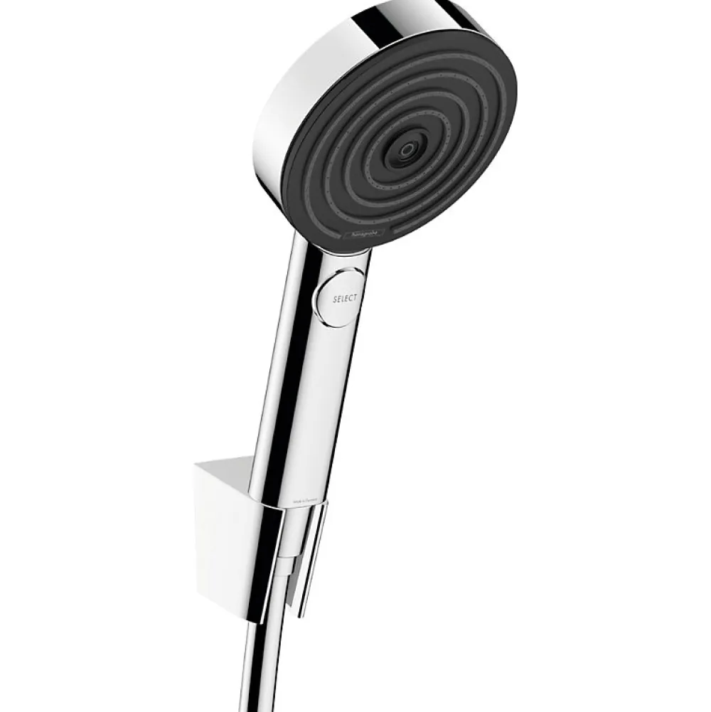 Colonne De Douche Sans Robinetterie|Hansgrohe Ecostat Set Mitigeur thermostatique douche + Douchette à main XXL 105mm 3 jets + Flexible de douche 125cm, support mural, Chrome