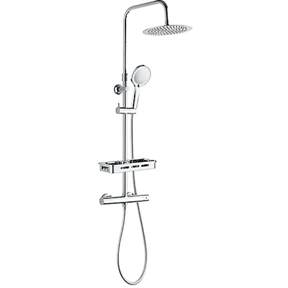 Colonne De Douche Thermostatique|Edouard Rousseau - Colonne de Douche Thermostatique ARS Tablette - Mitigeur à Corps Froid - Douchette 3 Jets - Chromé