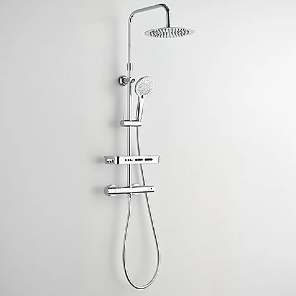 Colonne De Douche Thermostatique|Edouard Rousseau - Colonne de Douche Thermostatique ARS Tablette - Mitigeur à Corps Froid - Douchette 3 Jets - Chromé