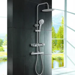 Colonne De Douche Thermostatique|Edouard Rousseau - Colonne de Douche Thermostatique ARS Tablette - Mitigeur à Corps Froid - Douchette 3 Jets - Chromé