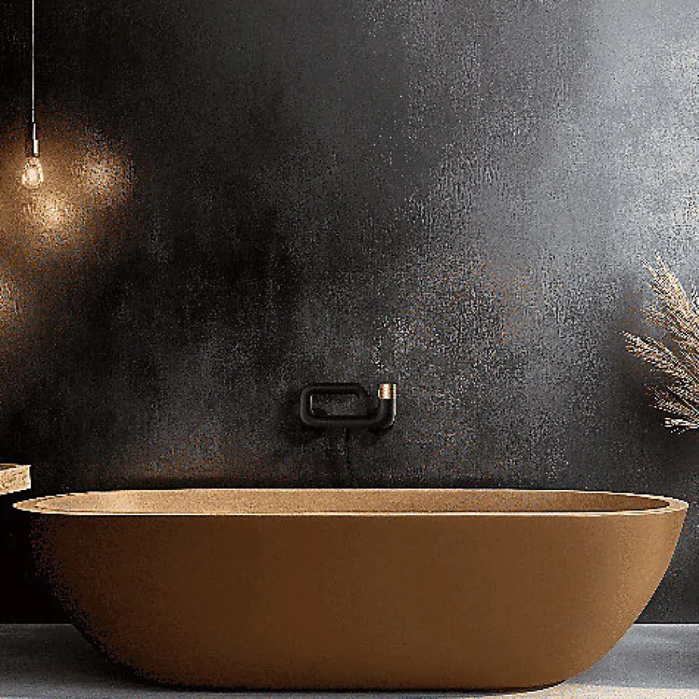 Edouard Rousseau - Mitigeur Bain Douche "Le O" avec poignee personnalisable - Fabrication Française - Noir / Laiton Brossé
