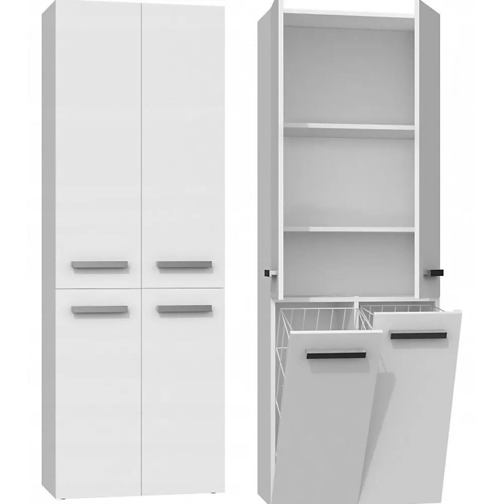 Meuble De Salle De Bains Faible Profondeur|Armoire De Salle De Bains|Topeshop ELLOS - Armoire de salle de bain avec deux paniers - Poignées minimalistes - 174x60x30cm - Colonne rangement