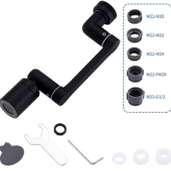 Accessoire De Robinet|Homelody Embout Robinet Pivotant 1440 Mousseur Robinet 2 Jets avec Adaptateur 20/22/24 mm pour Cuisine ou Salle de Bain
