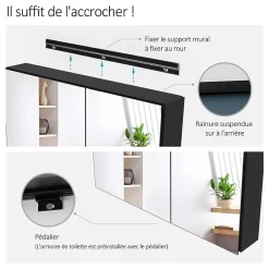 Armoire De Toilette|EMKE Armoire de toilette murale avec miroir double face - 85x65 cm- Noir mat - Fermeture douce - Tablettes en verre réglables