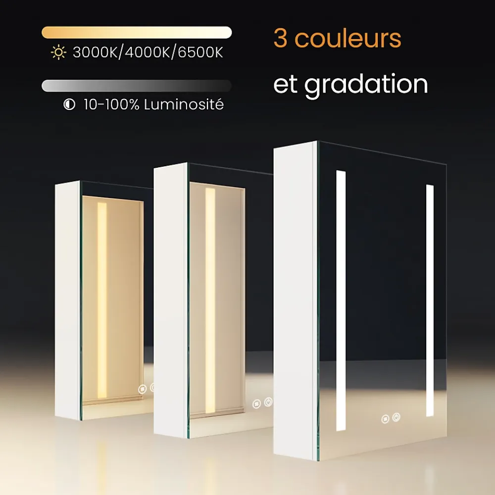 EMKE Armoire de Toilette 1 Porte - Charnières Gauche, LED Ajustable 3000K-6500K, Anti-Buée, Soft Close, Prises USB