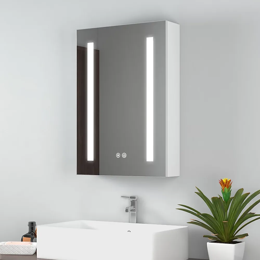 EMKE Armoire de Toilette 1 Porte - Charnières Gauche, LED Ajustable 3000K-6500K, Anti-Buée, Soft Close, Prises USB