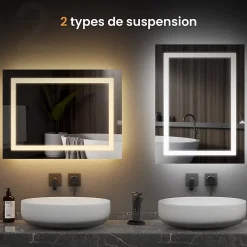 EMKE Armoire de Toilette 1 Porte - Charnières Gauche, LED Ajustable 3000K-6500K, Anti-Buée, Soft Close, Prises USB