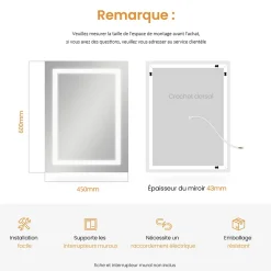 EMKE Armoire de Toilette 1 Porte - Charnières Gauche, LED Ajustable 3000K-6500K, Anti-Buée, Soft Close, Prises USB