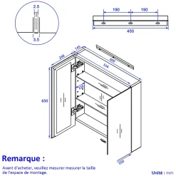 Armoire De Toilette|EMKE Armoire de toilette murale - Miroir double face, noir mat - 60 x 65 cm - Fermeture douce - Tablettes en verre réglables
