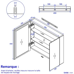 EMKE Armoire de toilette murale avec miroir double face - 85x65 cm - Blanc mat - Fermeture douce - Tablettes en verre ajustables