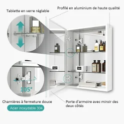 Armoire De Toilette|EMKE Armoires de toilette 50x65cm Blanche Armoire Salle de Bain en Miroir Double Face