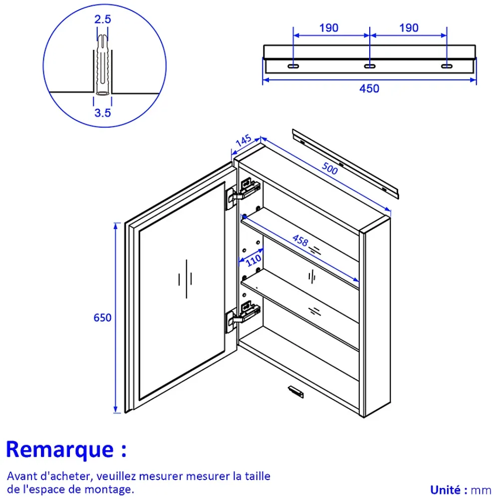 Armoire De Toilette|EMKE Armoires de toilette 50x65cm Blanche Armoire Salle de Bain en Miroir Double Face