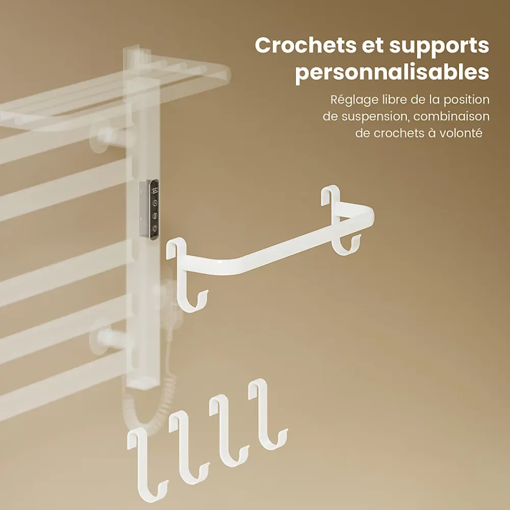 Sèche-Serviettes Électrique|EMKE Chauffe-serviettes Électrique 50x50cm, Thermostat Intelligent WiFi, Radiateur de Salle de Bain Électrique, Blanc