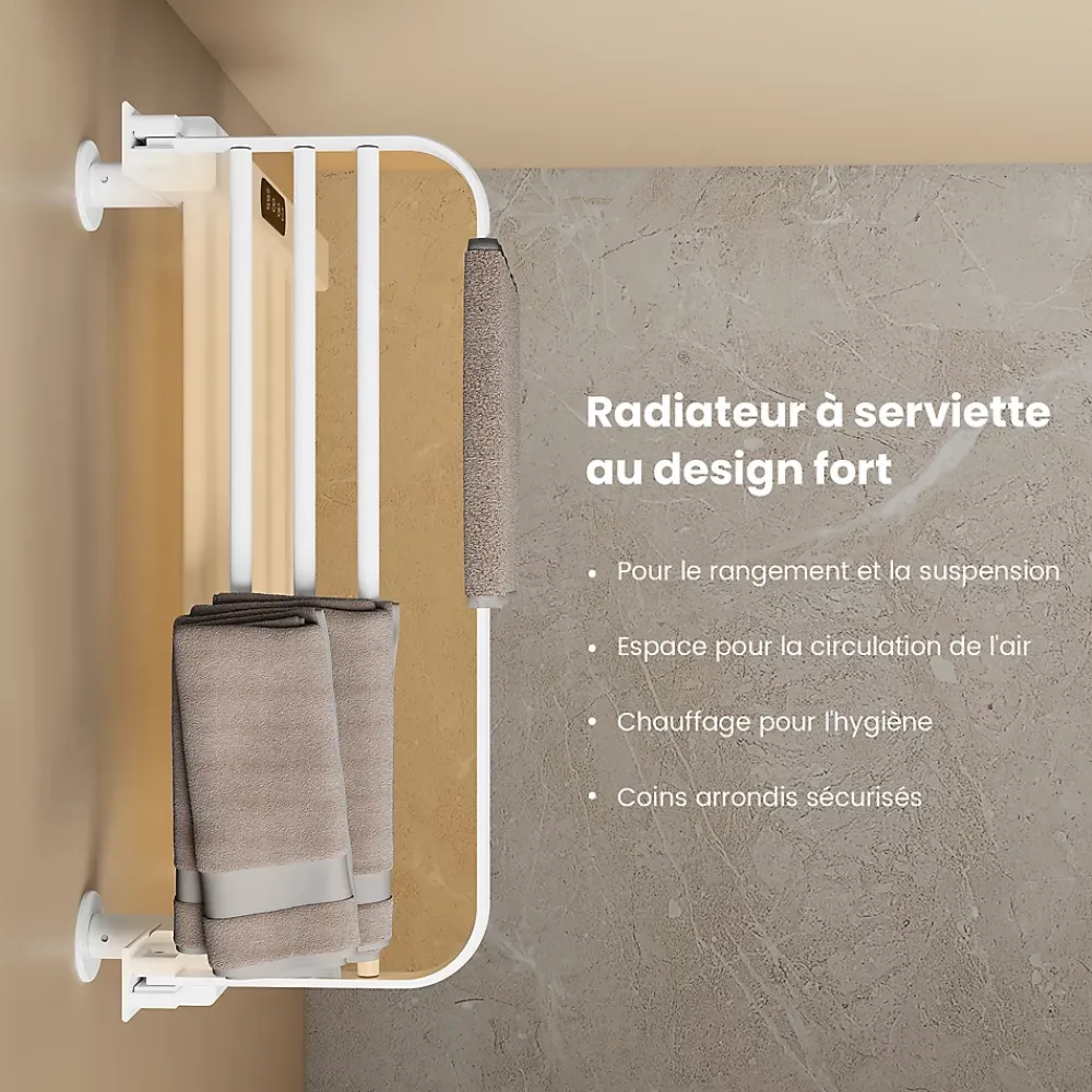 Sèche-Serviettes Électrique|EMKE Chauffe-serviettes Électrique 50x50cm, Thermostat Intelligent WiFi, Radiateur de Salle de Bain Électrique, Blanc