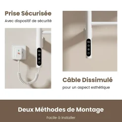 Sèche-Serviettes Électrique|EMKE Chauffe-serviettes Électrique 78x43cm, Thermostat Intelligent WiFi, Radiateur Électrique pour Salle de Bain, Blanc