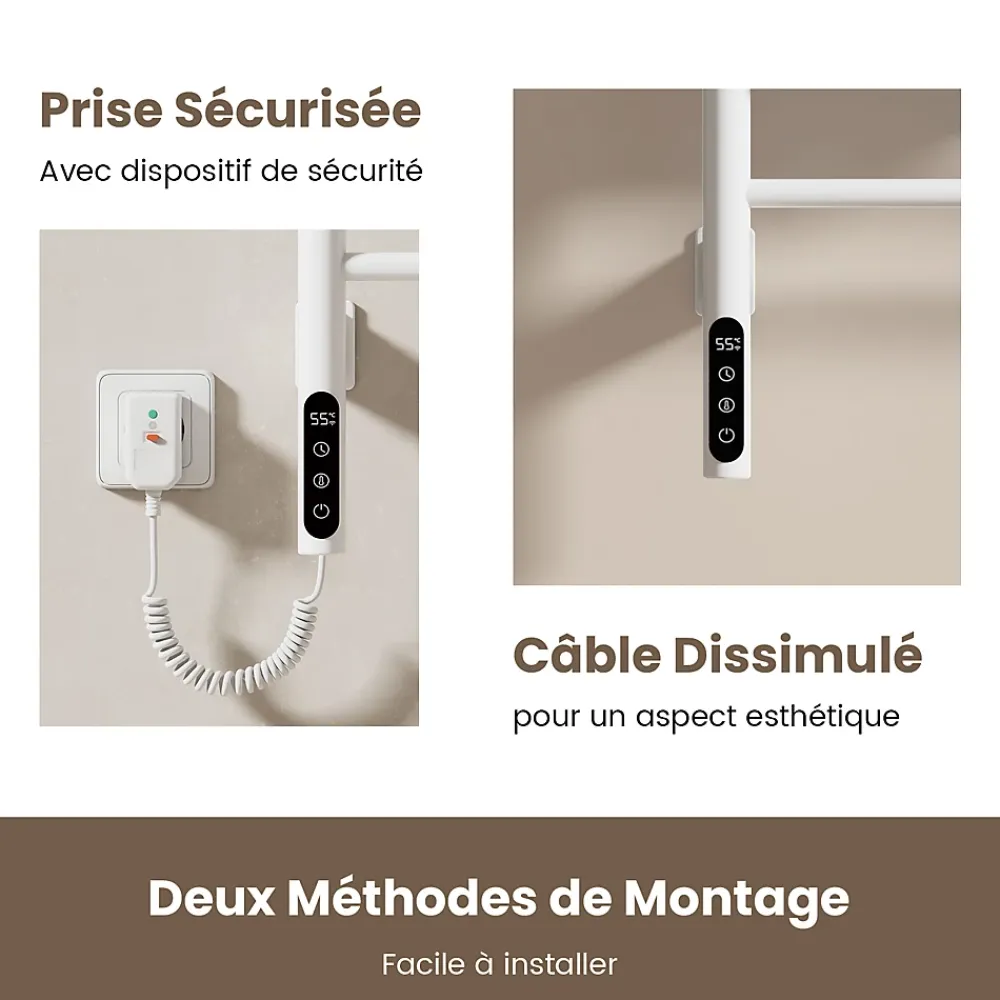 Sèche-Serviettes Électrique|EMKE Chauffe-serviettes Électrique 78x43cm, Thermostat Intelligent WiFi, Radiateur Électrique pour Salle de Bain, Blanc