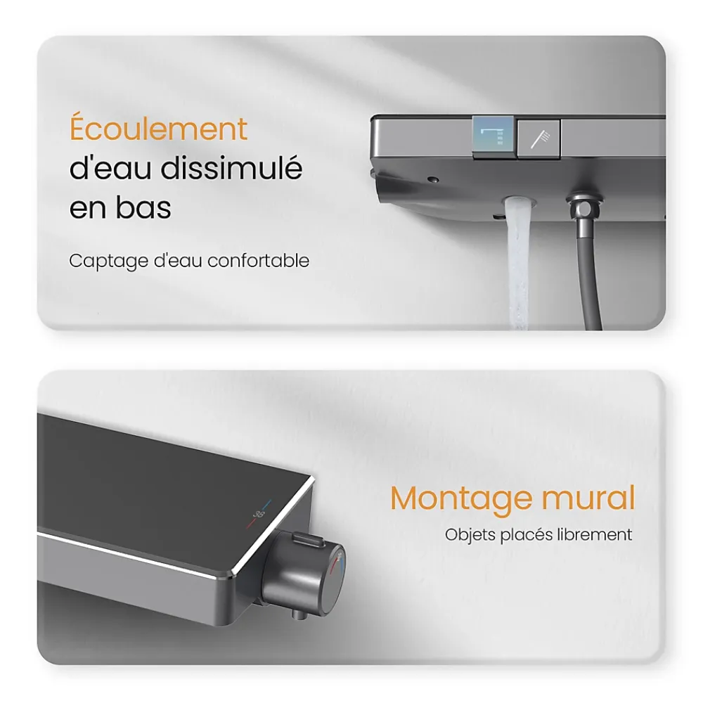 Colonne De Douche Thermostatique|EMKE Colonne de Douche avec douche theramostat à Grande douche de tête et douchette multimode, Cercle, anthracite