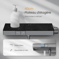Colonne De Douche Thermostatique|EMKE Colonne de Douche avec douche theramostat à Grande douche de tête et douchette multimode, Cercle, anthracite