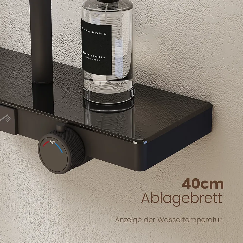 Colonne De Douche Thermostatique|EMKE Colonne de douche avec thermostat Télécommande Douche pluie étagère en verre avec des enfants porte douchette noir