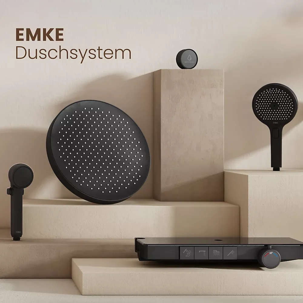 Colonne De Douche Thermostatique|EMKE Colonne de douche avec thermostat Télécommande Douche pluie étagère en verre avec des enfants porte douchette noir