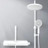 EMKE Colonne de Douche avec douche theramostat à Grande douche de tête et douchette multimode, Cercle, blanc