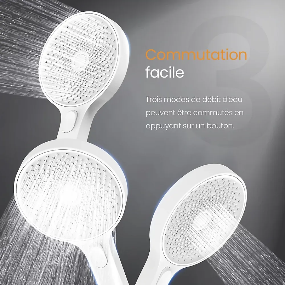 EMKE Colonne de Douche avec douche theramostat à Grande douche de tête et douchette multimode, Cercle, blanc