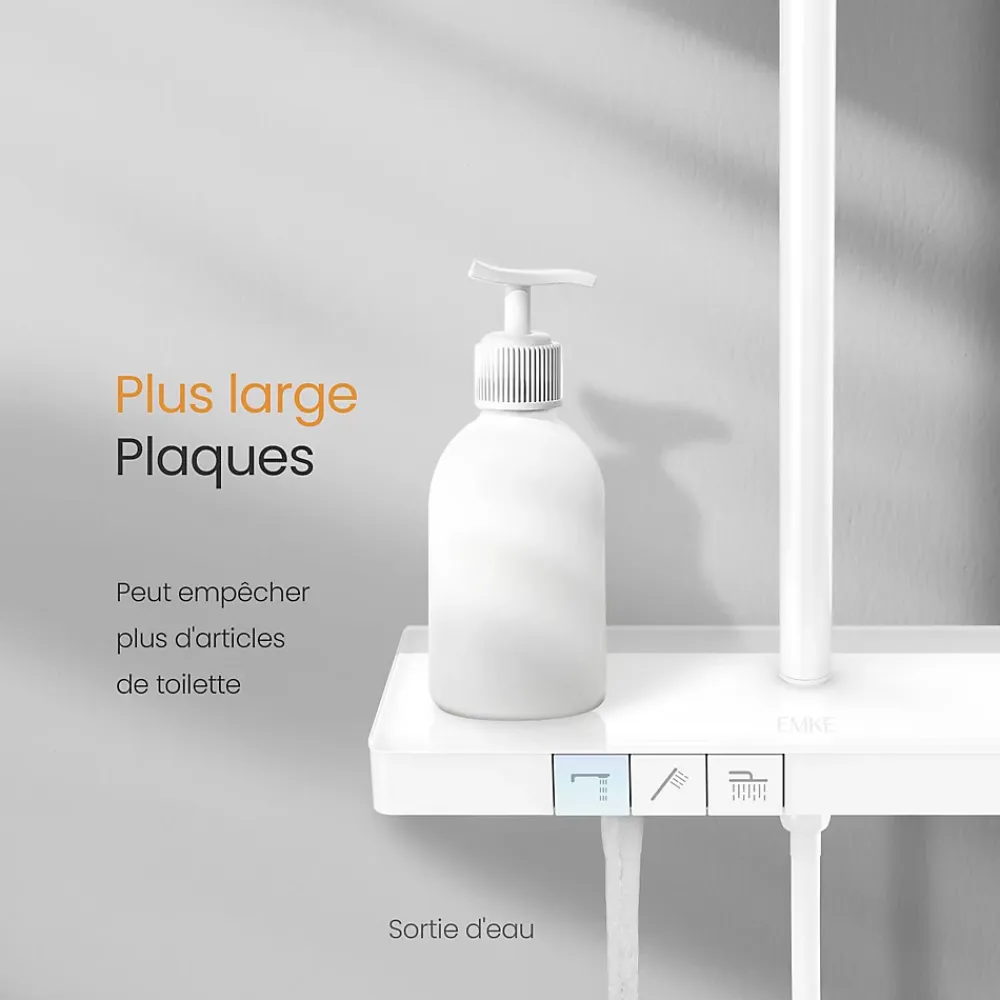 EMKE Colonne de Douche avec douche theramostat à Grande douche de tête et douchette multimode, Cercle, blanc