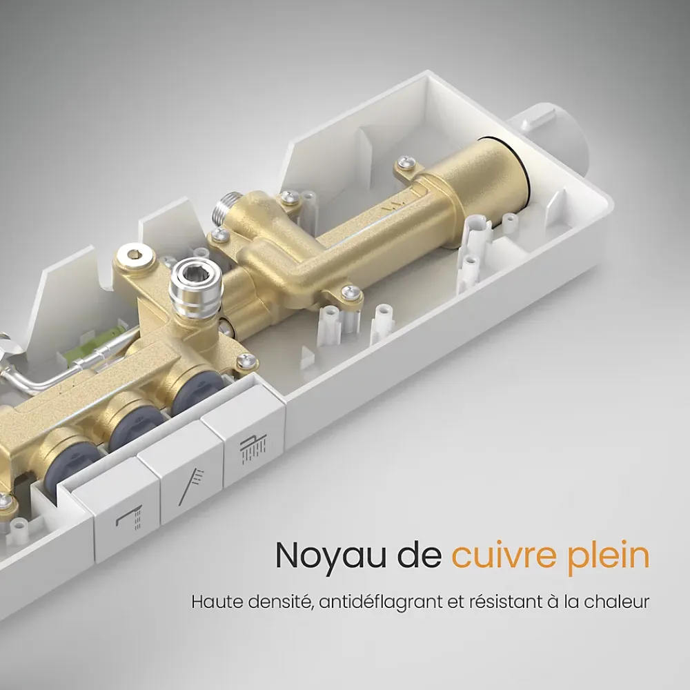 EMKE Colonne de Douche avec douche theramostat à Grande douche de tête et douchette multimode, Cercle, blanc