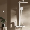 Colonne De Douche Thermostatique|EMKE Colonne de douche avec thermostat Télécommande Douche pluie étagère en verre avec des enfants porte douchette blanc