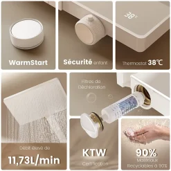Colonne De Douche Thermostatique|EMKE Colonne de douche avec thermostat Télécommande Douche pluie étagère en verre avec des enfants porte douchette blanc