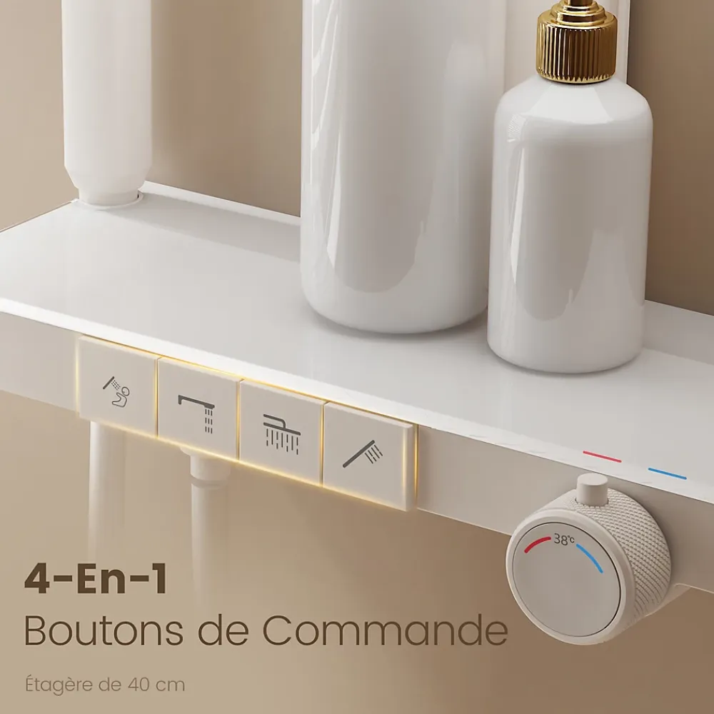 Colonne De Douche Thermostatique|EMKE Colonne de douche avec thermostat Télécommande Douche pluie étagère en verre avec des enfants porte douchette blanc