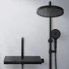 EMKE Colonne de Douche avec douche theramostat à Grande douche de tête et douchette multimode, Cercle, noir