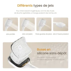 EMKE Colonne de douche thermostatique, pluie 36x24 cm, douchette 4 jets, débit réglable, barre et flexible inclus, blanc