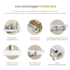 EMKE Colonne de douche thermostatique, pluie 36x24 cm, douchette 4 jets, débit réglable, barre et flexible inclus, blanc