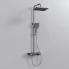 EMKE Colonne de douche thermostat, douchette à 3 puissances de jet, jet cascade, set de douche avec étagère en verre, anthracite