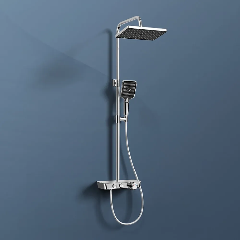 Colonne De Douche Thermostatique|EMKE Colonne de douche thermostat, douchette à 3 puissances de jet, jet cascade, set de douche avec étagère en verre, Chrome