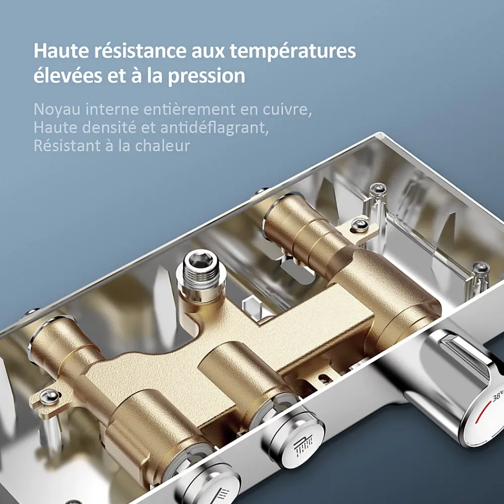 Colonne De Douche Thermostatique|EMKE Colonne de douche thermostat, douchette à 3 puissances de jet, jet cascade, set de douche avec étagère en verre, Chrome
