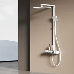 EMKE Colonne de Douche Thermostat, Pommeau Pluie 36x24 cm, Douchette 3 Jets, Blanc