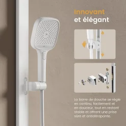 EMKE Colonne de Douche Thermostat, Pommeau Pluie 36x24 cm, Douchette 3 Jets, Blanc