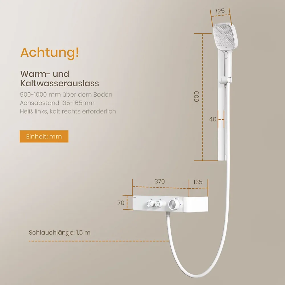 Colonne De Douche Thermostatique|EMKE Colonne de Douche Thermostatique, Débit d'Eau Ajustable, Douchette 3 Fonctions, Kit de Douche, Blanc